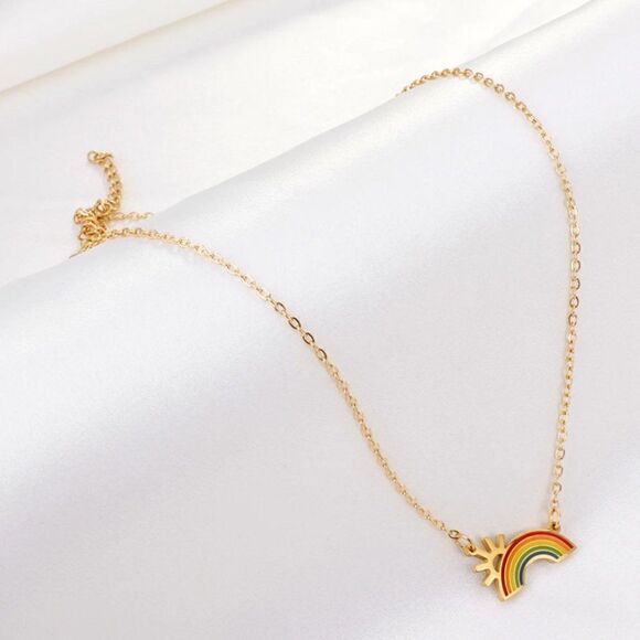 Rainbow Sunshine Pendant Chain Necklace in Gold - Picture 3 of 7